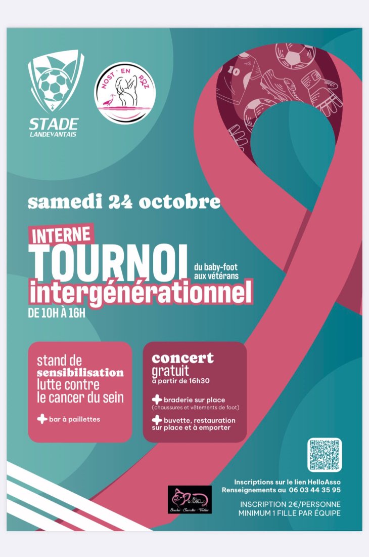 🎀 Samedi 24 octobre : le grand tournoi intergénérationnel Octobre rose au Stade Landévantais ! ⚽